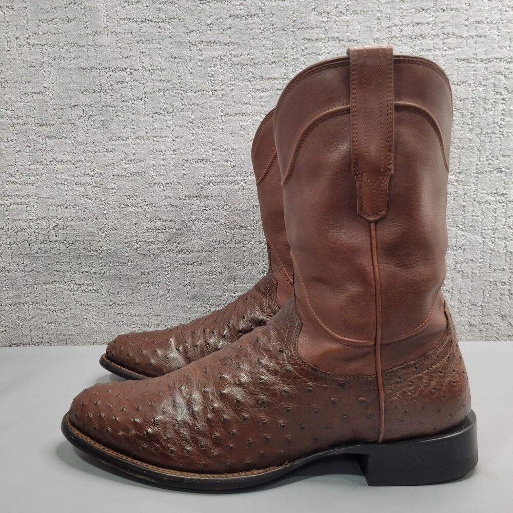 Tecovas The Earl Mens Size US 13D Hazelnut Ostrich Leather Pull-On Roper Boots - Picture 11 of 13